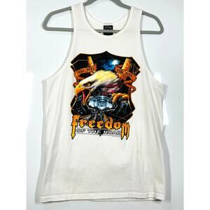 Biker Womens Motorcycle Tank Top White Patriotic Freedom Eagle White Size Medium